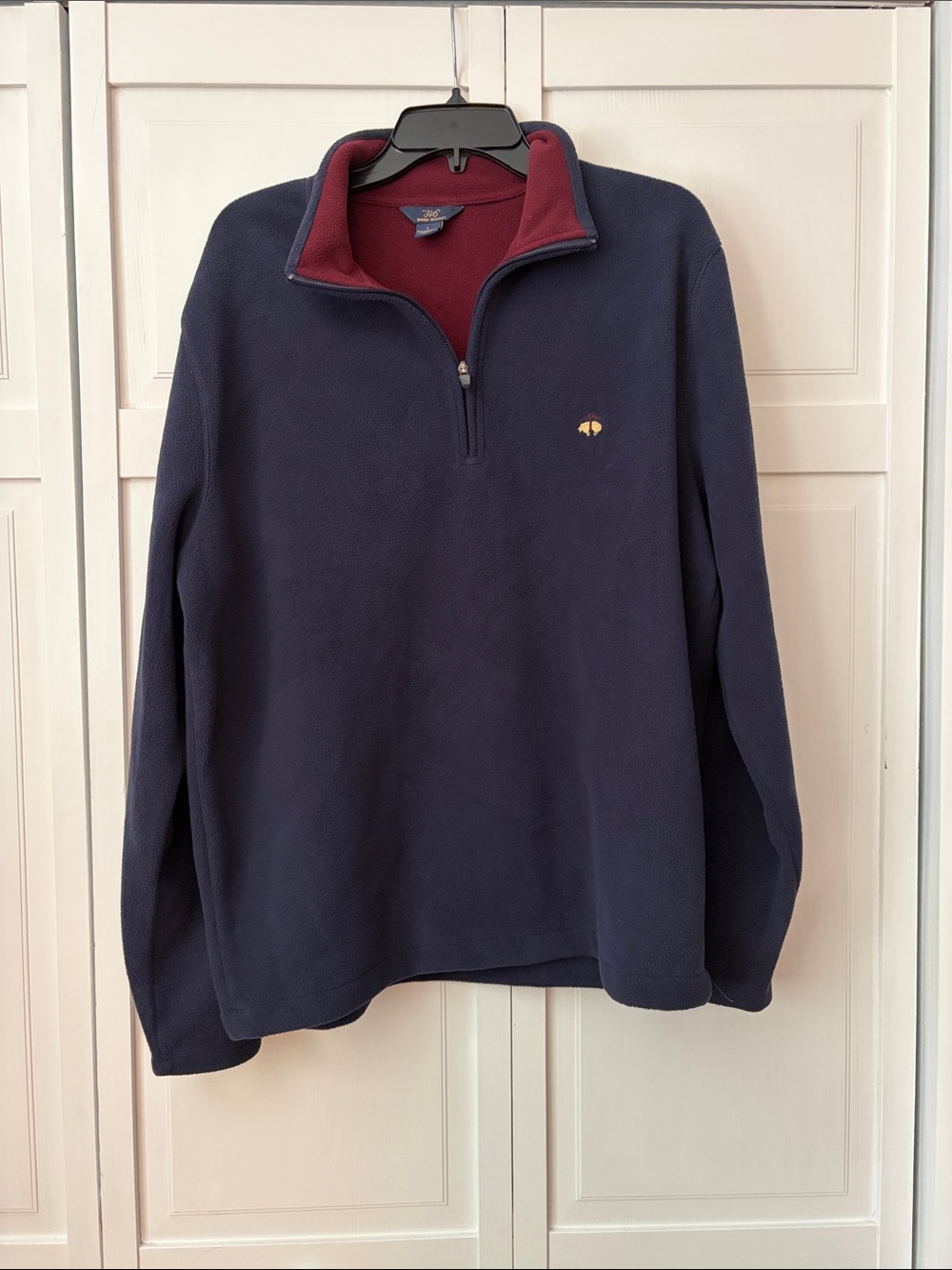Brooks Brothers Navy Quarter-Zip Fleece with Burgundy Inner Collar